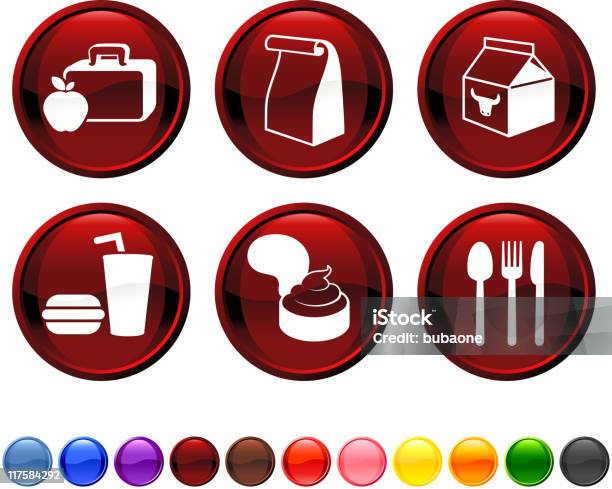 Vários Ilustrado Branco Merenda Escolar Relacionados Com Ícones De Vermelho - Arte vetorial de stock e mais imagens de Almoço