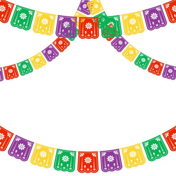 ilustrações de stock, clip art, desenhos animados e ícones de vector festive template with garlands of mexican paper decorations. - balão enfeite