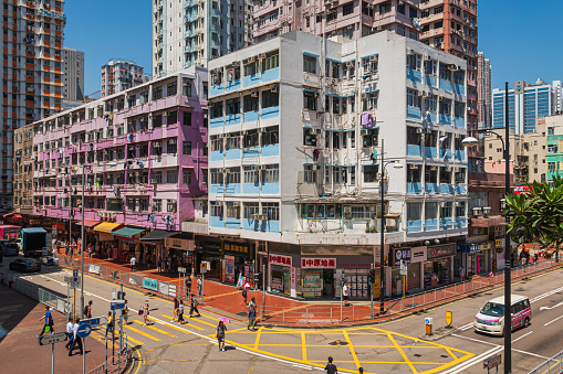 Tsuen Wan, Hong Kong - September 20, 2019 : Vintage building view in Hong Kong