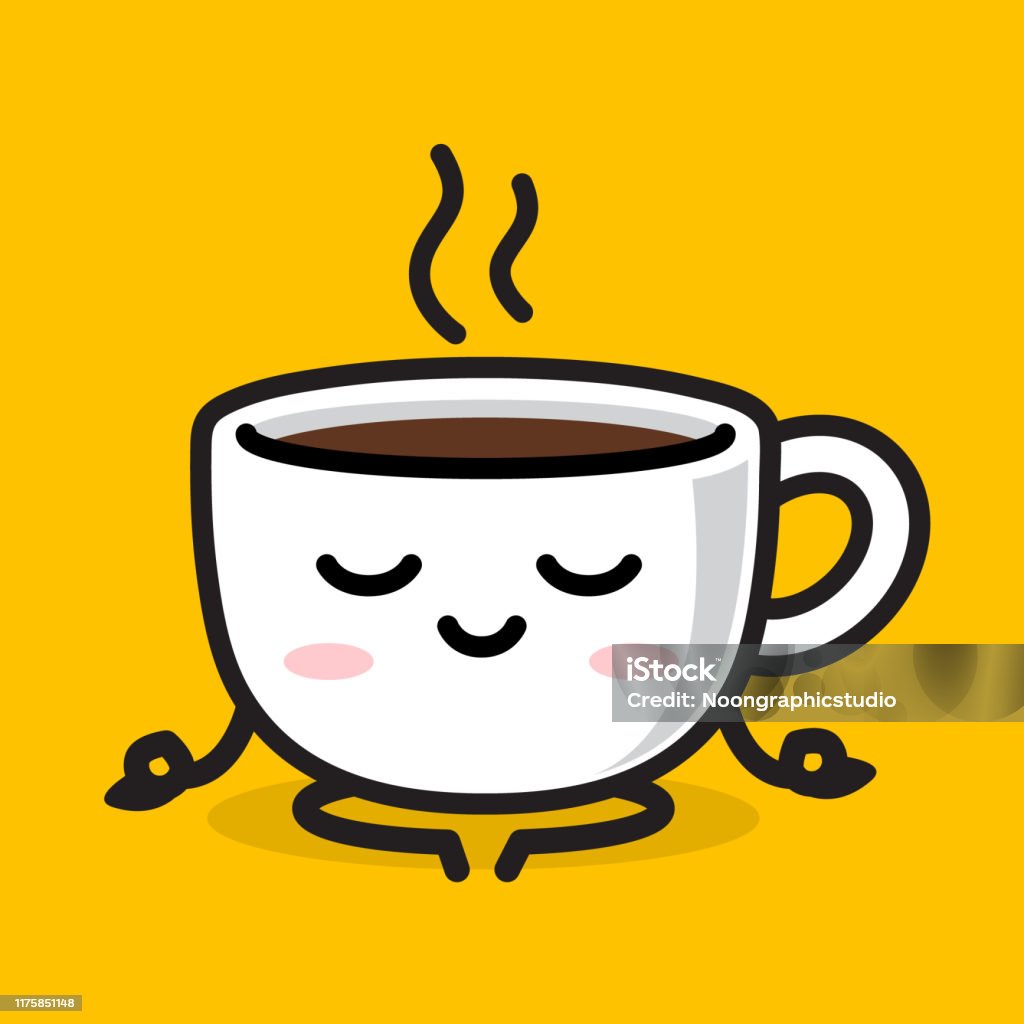 Kawaii Coffee Cup Character In Meditate Pose Stock Illustration ...