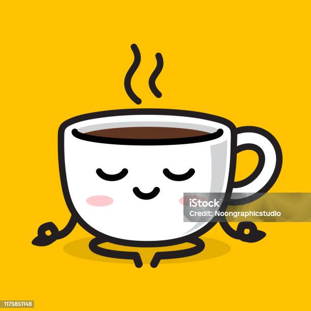 Kawaii Coffee Cup Character In Meditate Pose Stock Illustration - Download  Image Now - Coffee Cup, Cartoon, Cute - iStock