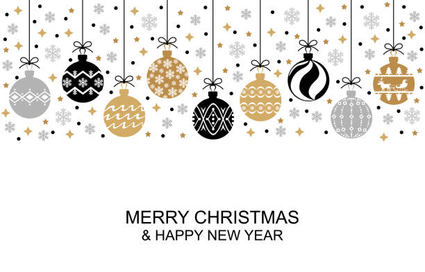ilustraciones, imágenes clip art, dibujos animados e iconos de stock de tarjeta de felicitación de navidad con bolas - christmas ornament christmas decoration sphere