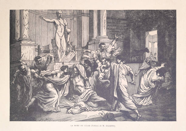 illustration der ermordung von julius caesar im 19. jahrhundert - coup detats stock-grafiken, -clipart, -cartoons und -symbole