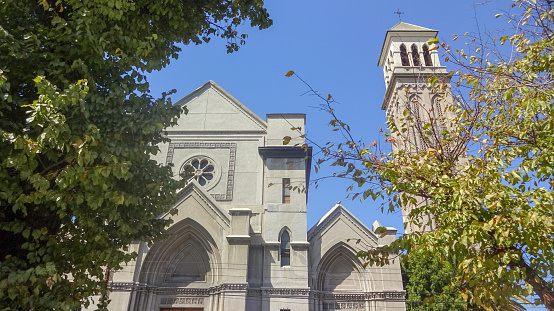 Saratoga Springs, USA - May 21, 2023. Presbyterian New England Congregational Church in Saratoga Springs, New York, USA