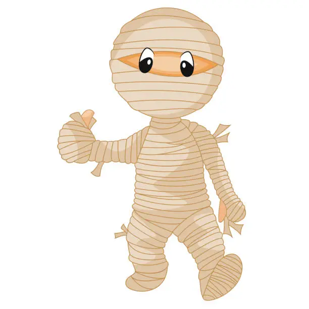Vector illustration of Mummy was holding his thumbs up while walking casually cartoon vector illustration