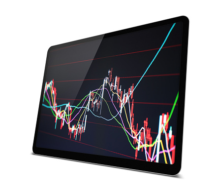 (Clipping path) Stock market graph in Digital Tablet PC isolated on white background