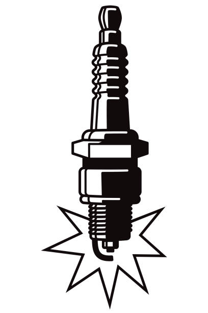 ilustrações de stock, clip art, desenhos animados e ícones de vector illustration of spark plug. black and white,  simplified on white background - vela de ignição