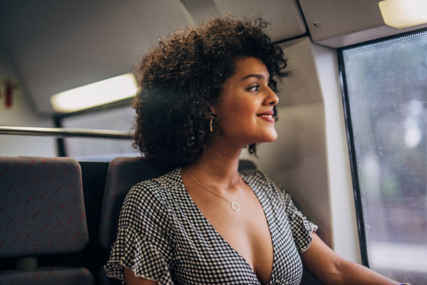 istock Beautiful woman in train 1175875876