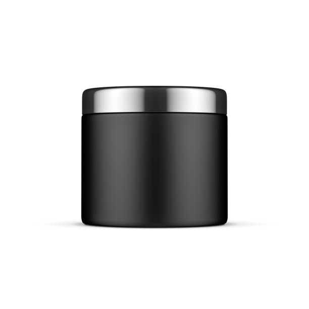 istock Black Plastic jar tin can mockup for cosmetics with chrome lid isolated on white 1175876633