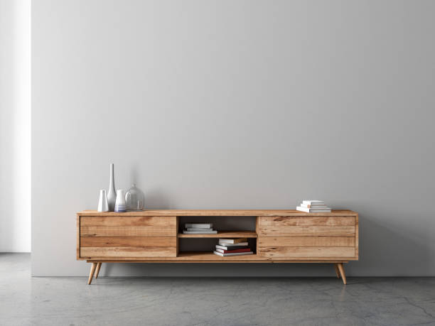 istock Modern bureau or tv console mockup in empty living room 1175877006