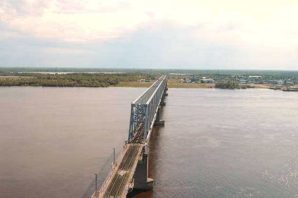 istock bridge across the Ob River. Road Bridge Construction 1175877377