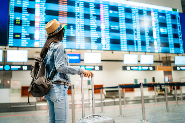 istock Tourist checking the arrival departure board 1175880092