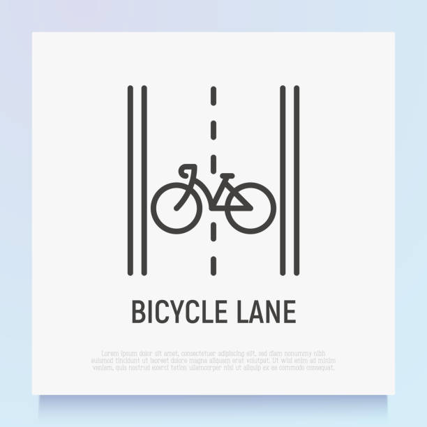 illustrations, cliparts, dessins animés et icônes de icône de ligne mince de voie de bicyclette. illustration moderne de vecteur de la priorité de vélo. - bicycle sign symbol bicycle lane