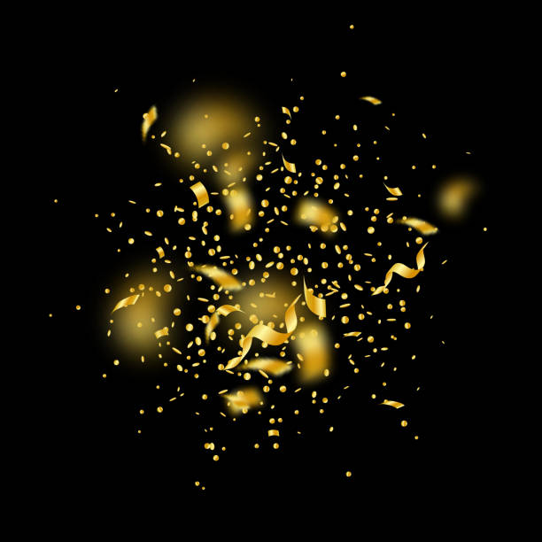 istock Streamers and confetti. Gold tinsel and foil ribbo 1175884484