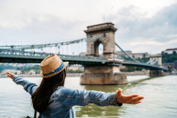 istock Excited woman watching Danube 1175885626