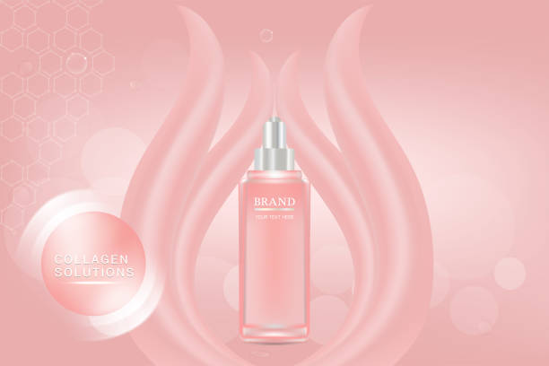 istock Beauty product ad design, pink cosmetic container with collagen solution advertising background ready to use, luxury skin care banner, illustration vector. 1175886500