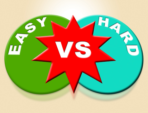 Easy Vs Hard Words Portray Choice Of Simple Or Difficult Way. Guide To Choose Best Future Path - 3d Illustration