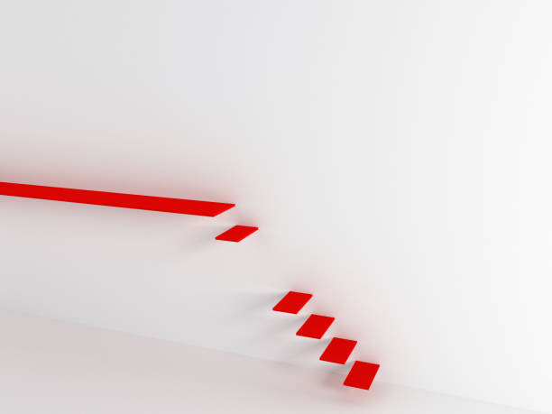 istock Red stairs on a white background. 3d render, abstract minimal illustration. Modern minimalist concept. Airy wall and steps. 1175891119