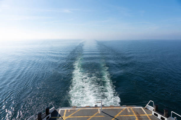 A modern ferry enters the port of Rostock. The ferry line connects the German port of Rostock with Gedser in Denmark.