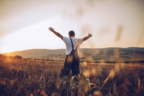 istock The farmer views the wheat farming field 1175892489