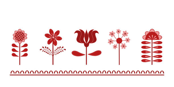 ilustrações de stock, clip art, desenhos animados e ícones de folk art. flowers in folk style with decorative elements - folclórico