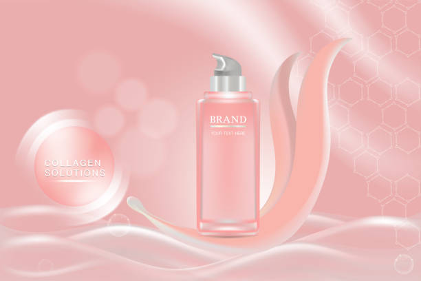 istock Beauty product ad design, pink cosmetic container with collagen solution advertising background ready to use, luxury skin care banner, illustration vector. 1175893896