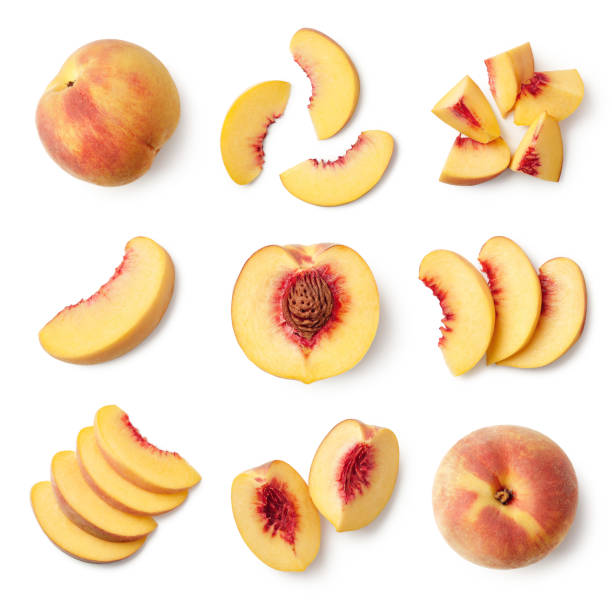 istock Set of fresh whole and sliced peach fruit 1175893919