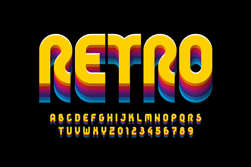 Retro style font design, alphabet letters and numbers