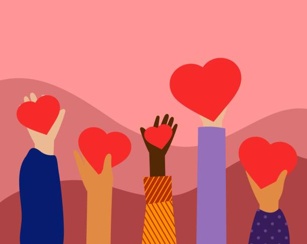 Hands hold hearts. Charity concept. Flat trendy design. Hands hold hearts. Charity concept. Flat trendy design. Simple illustration. giving medication stock illustrations