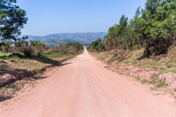 Dirt Road Route Downhill Middle Perspective Rural Landscape