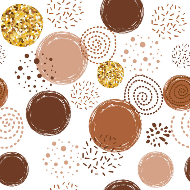 illustrazioni stock, clip art, cartoni animati e icone di tendenza di modello di caffè astratto senza cuciture vettoriale marrone con elementi rotondi disegnati a mano - chocolate backgrounds coffee abstract