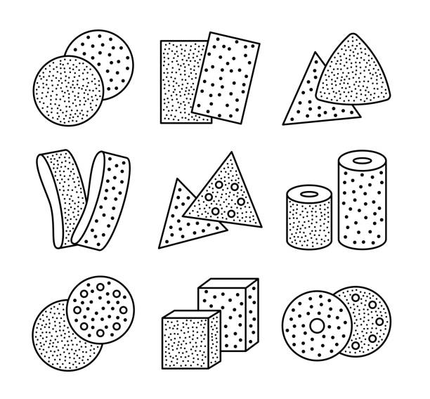 Sandpaper sheets, discs, rolls, triangles. Black & white vector illustration of sanding abrasive paper. Line icon set of glasspapers with assorted grit texture Sandpaper sheets, discs, rolls, triangles. Black & white vector illustration of sanding abrasive paper. Line icon set of glasspapers with assorted grit texture. Isolated objects sand paper stock illustrations