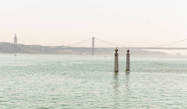 view to april 25th bridge, Cristo Rei Statue and Tagus River in Lisbon