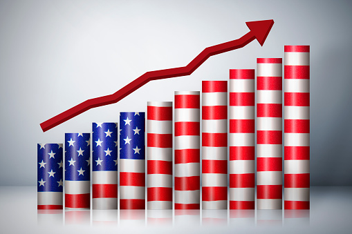 Rising graph about USA Stock Photo