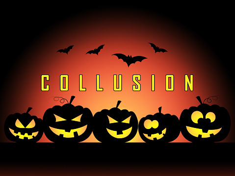 Collusion With Russia Pumpkins Design Meaning Foreign Illegal Collaboration 3d Illustration. Colluding With Russian Entities To Deceive Government