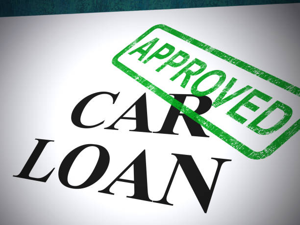 el sello aprobado de la solicitud de préstamo de coche muestra la aceptación de la financiación del automóvil - ilustración 3d - car loan fotografías e imágenes de stock