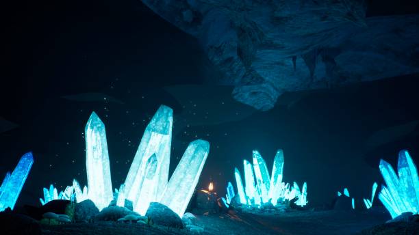 istock Blue mystical cave with the magic of sparkling crystals. 3D Rendering 1175908813