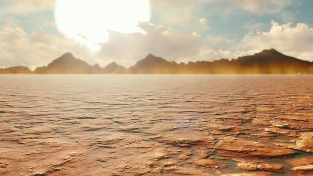 istock Apocalyptic desert. Post-Apocalypse, global warming, climate change, hot dusty desert. 3D Rendering 1175909543
