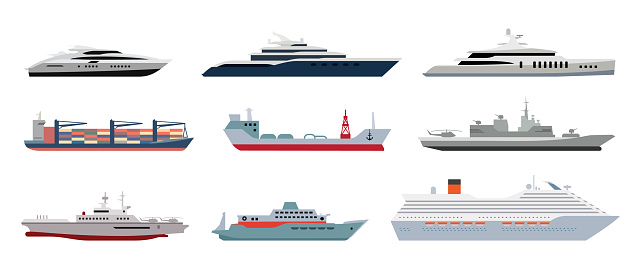 Set of different types of ships.