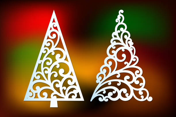 ilustrações, clipart, desenhos animados e ícones de o laser cortou moldes da árvore de natal ajustados com redemoinhos teste padrão. elemento para a decoração do xmas. imagem adequada para corte a laser, plotter de corte ou impressão. - fretwork