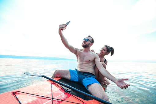 Lake Selfie By Young Couple