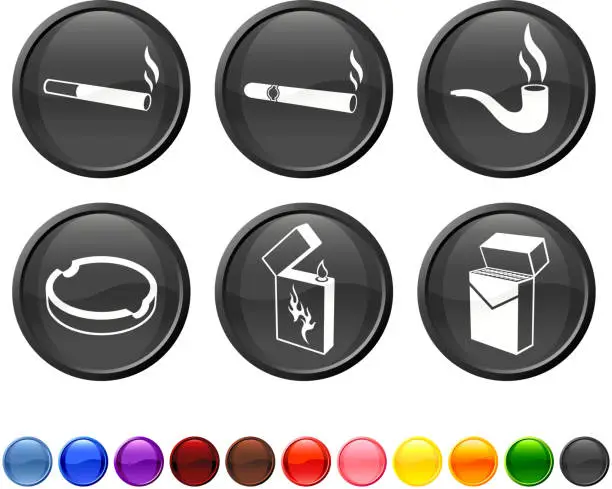 Vector illustration of cigarettes and smoking royalty free vector icon set