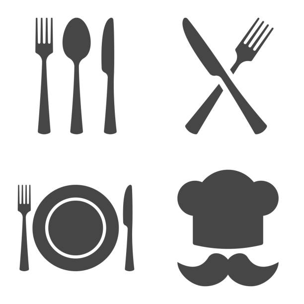 besteck restaurant icon set. vektor-illustration auf weißem hintergrund. - papiermesser stock-grafiken, -clipart, -cartoons und -symbole