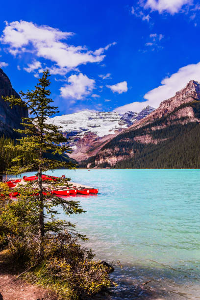 istock Red beautiful canoes for tourists 1175916190