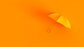 Conceptual stereoscopic image. Umbrella isolated on orange background.