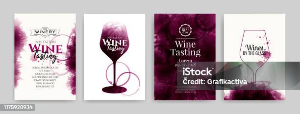 Collection Of Templates With Wine Designs Elegant Wine Glass Illustration Brochure Poster Invitation Card Promotion Banner Menu List Cover Wine Stains Backgrounds Stock Illustration - Download Image Now