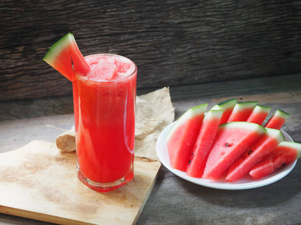 Watermelon Juice, Healthy watermelon smoothie on a wood background