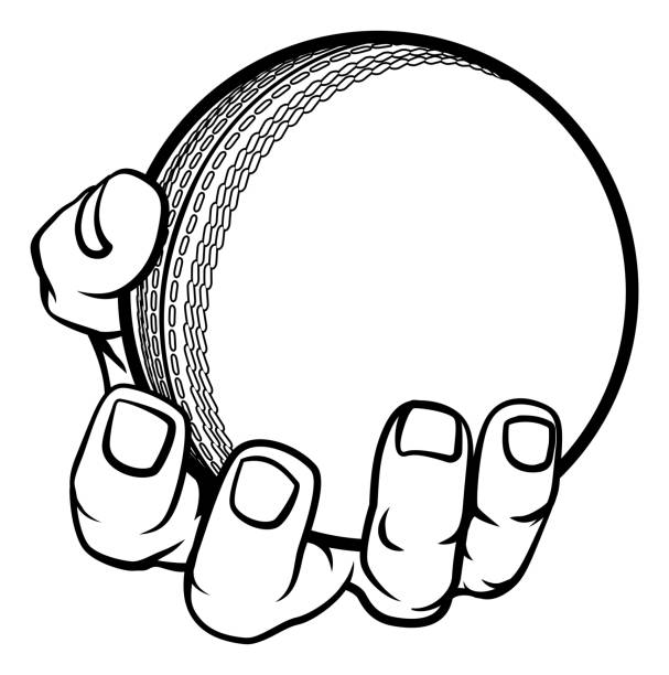 Hand Holding Cricket Ball A strong hand holding a cricket ball. Sports graphic catch cricket ball stock illustrations