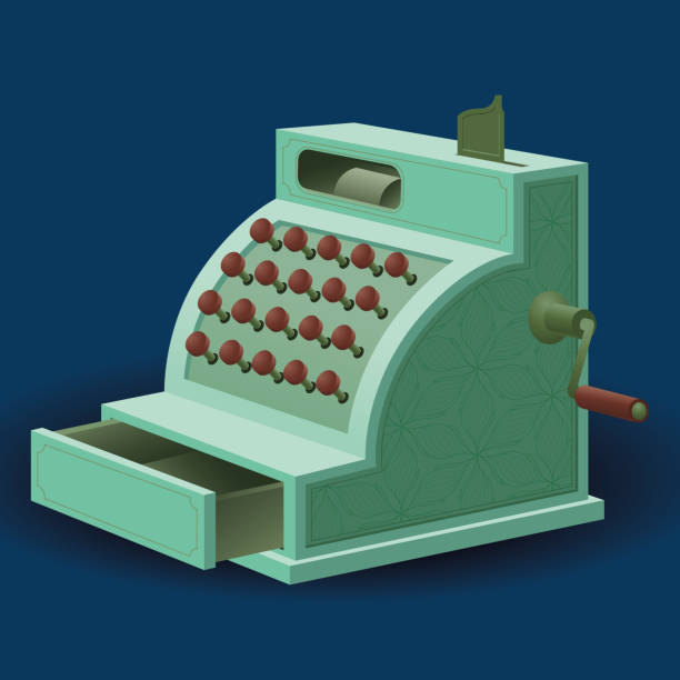 빈티지 빈티지 금전 등록기 - cash register old coin wealth stock illustrations