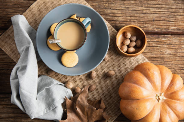 istock Autumn flat lay with hot drink and treats 1175924653